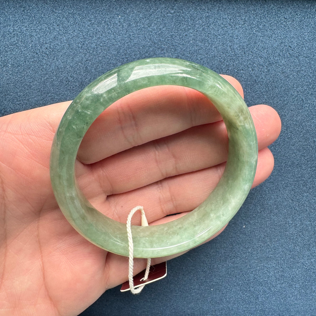 Genuine Grade A Green Pattern Traditional Jade Bracelet - 58mm Half Moon