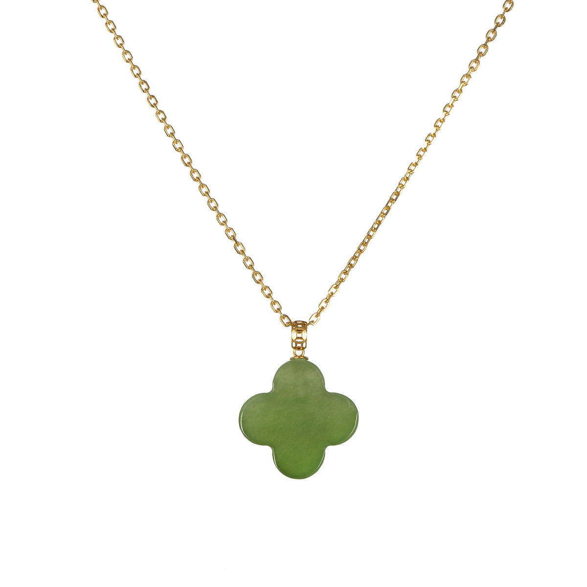 Green Clover Nephrite Jade Pendant with 18K Yellow Gold
