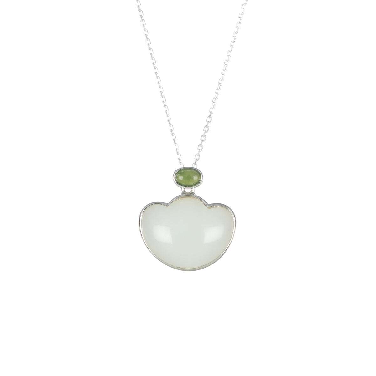 White Nephrite Jade Ingot Necklace in Sterling Silver