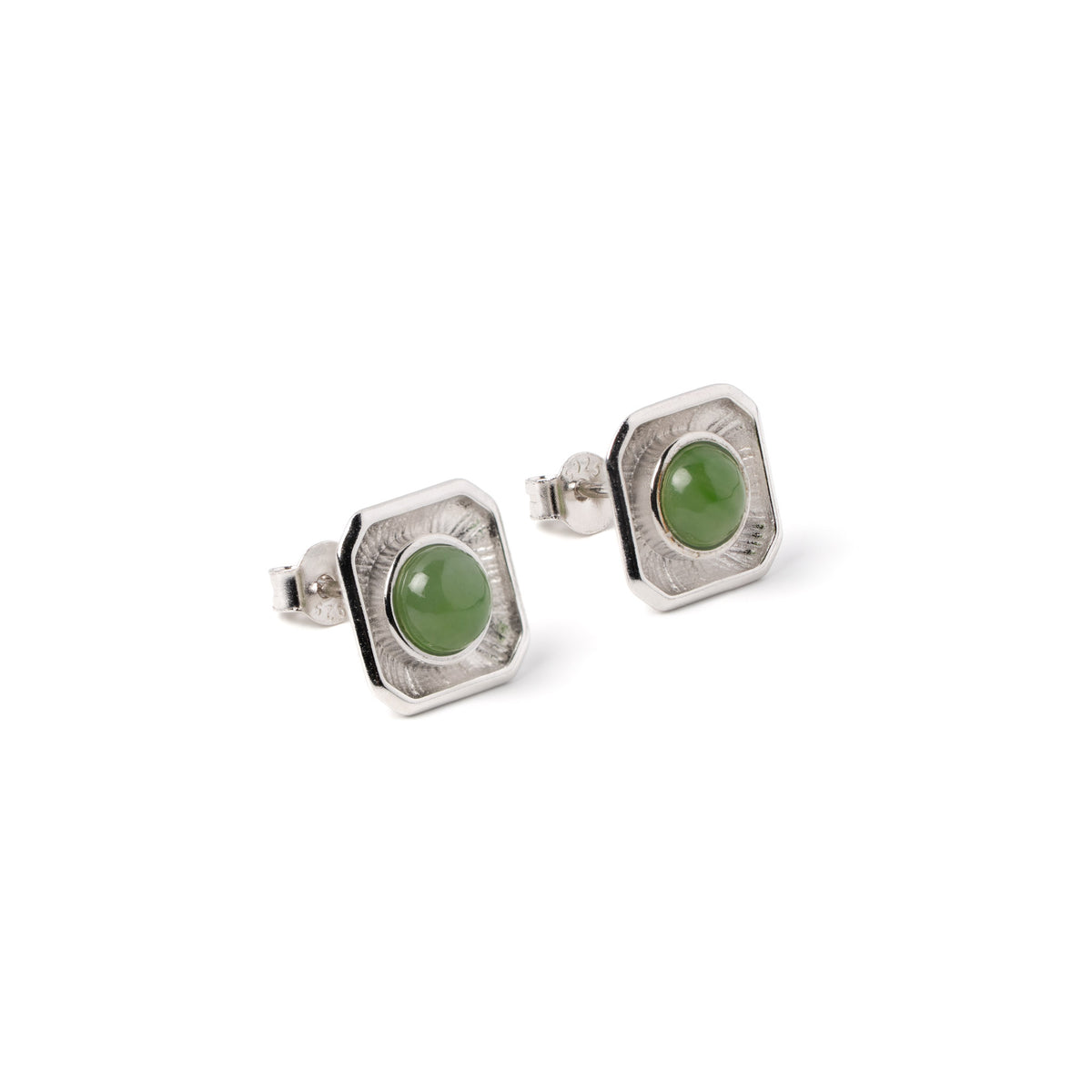 Jade Radiance – Octagon Jade Stud Earrings in Sterling Silver