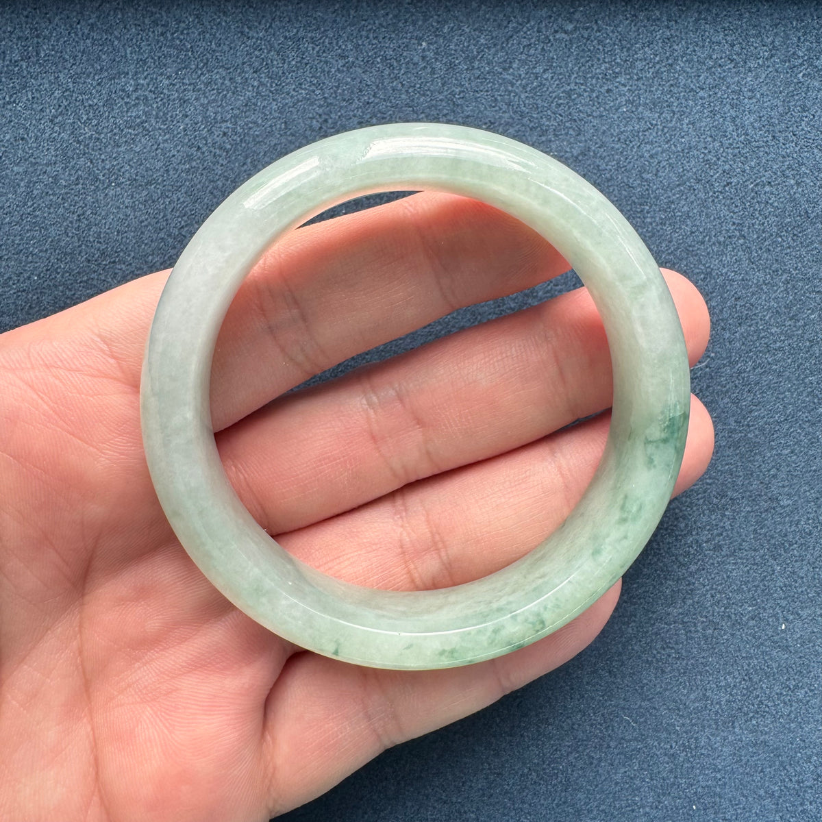 Genuine Grade A Light Green Pattern Traditional Jade Bracelet - 57mm Half Moon