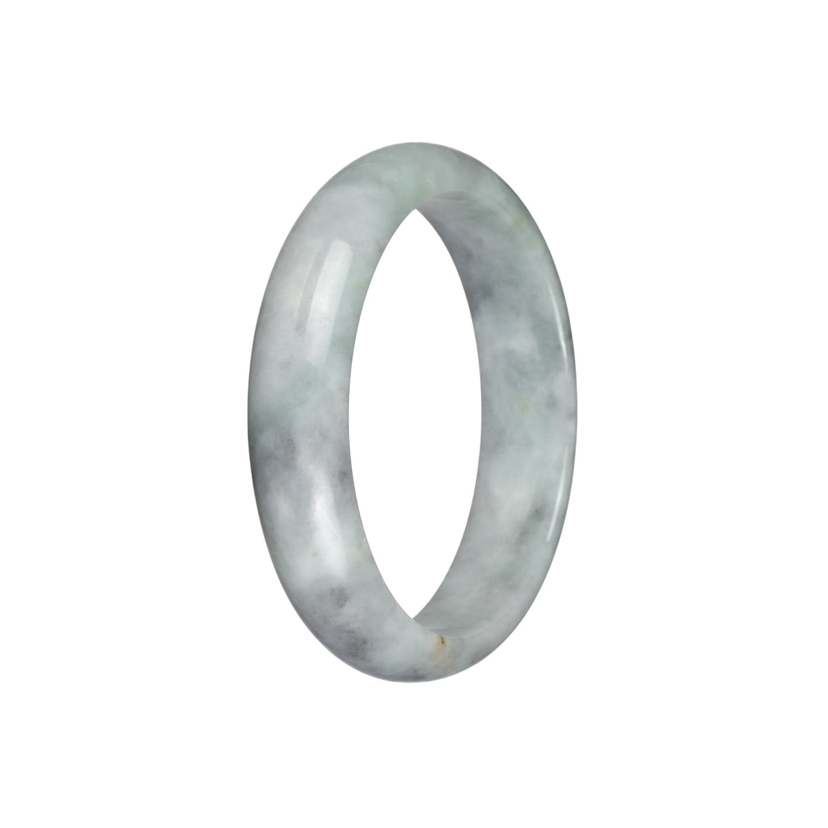 Genuine Untreated Light Green with Light Grey Pattern and Red Specks Jade Bangle - 59mm Half Moon