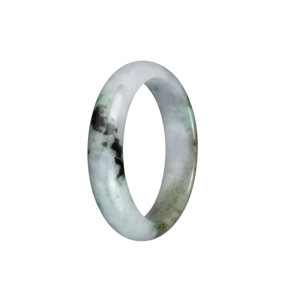 Authentic Grade A White and Light Brown with Dark Green and Apple Green Patterns Burmese Jade Bracelet - 54mm Half Moon