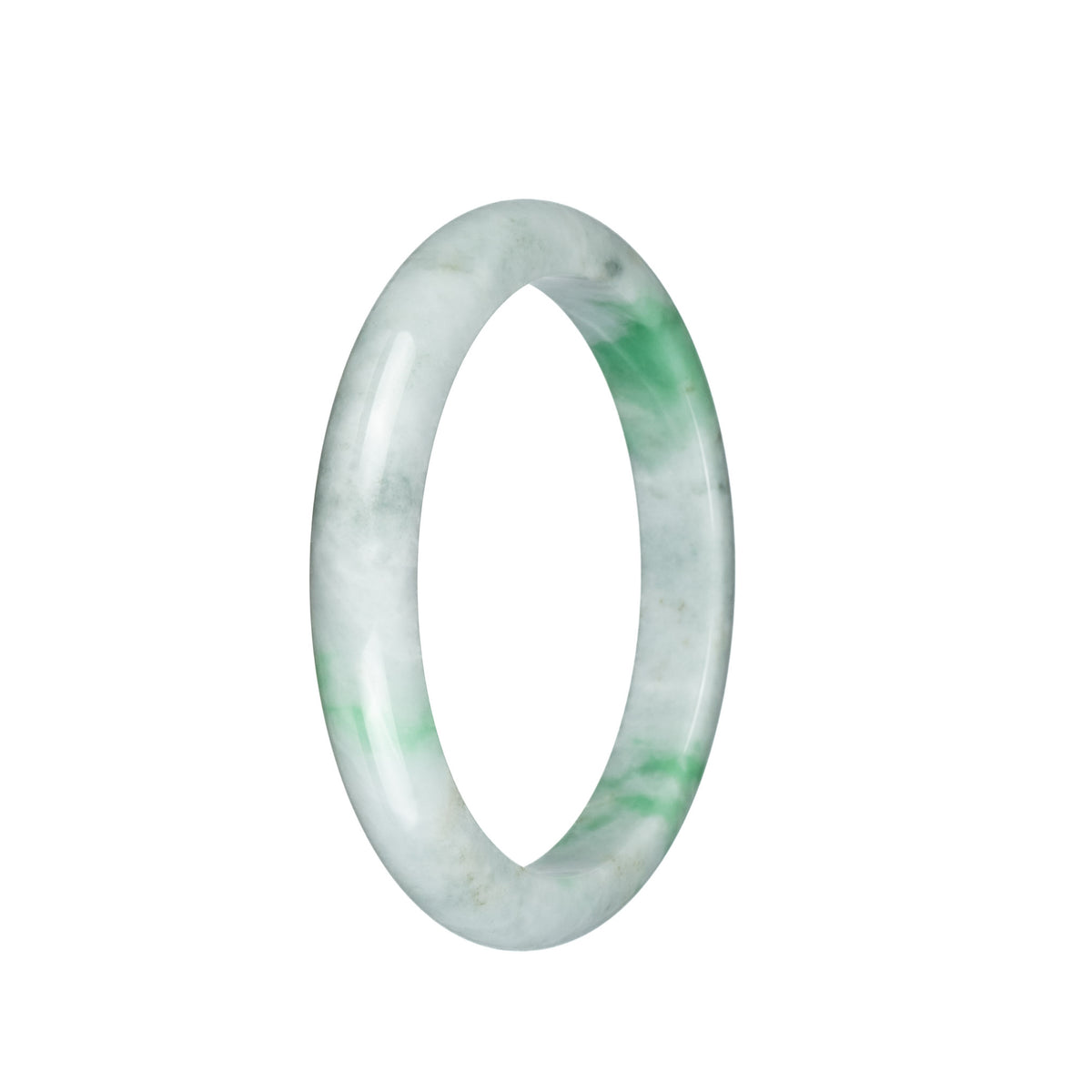 Real Grade A Pale Green with Light Green and Light Grey Pattern Jadeite Bracelet - 61mm Semi Round