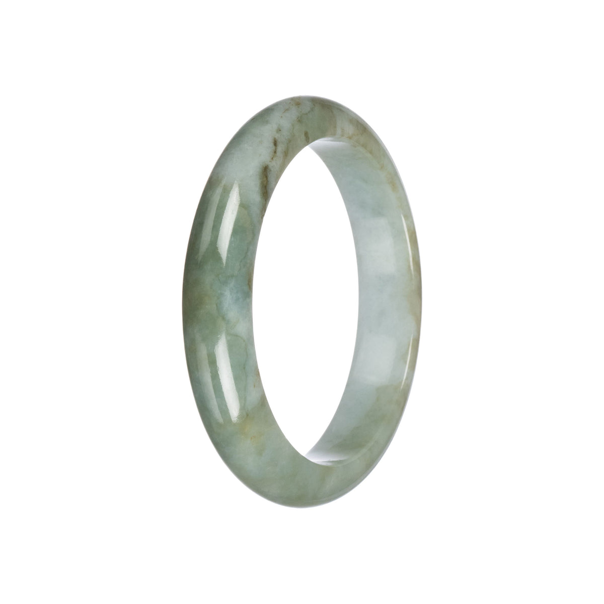 Real Pale Green with Brown Burma Jade Bangle - 57mm Half Moon