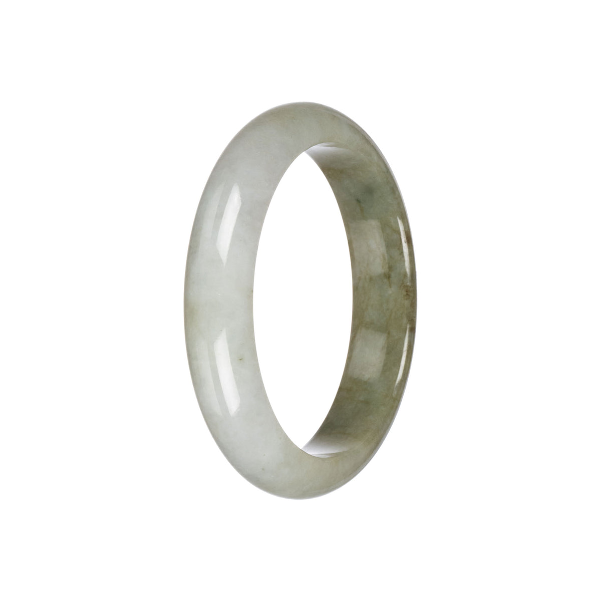 Real Olive Green and White Burma Jade Bangle - 55mm Half Moon