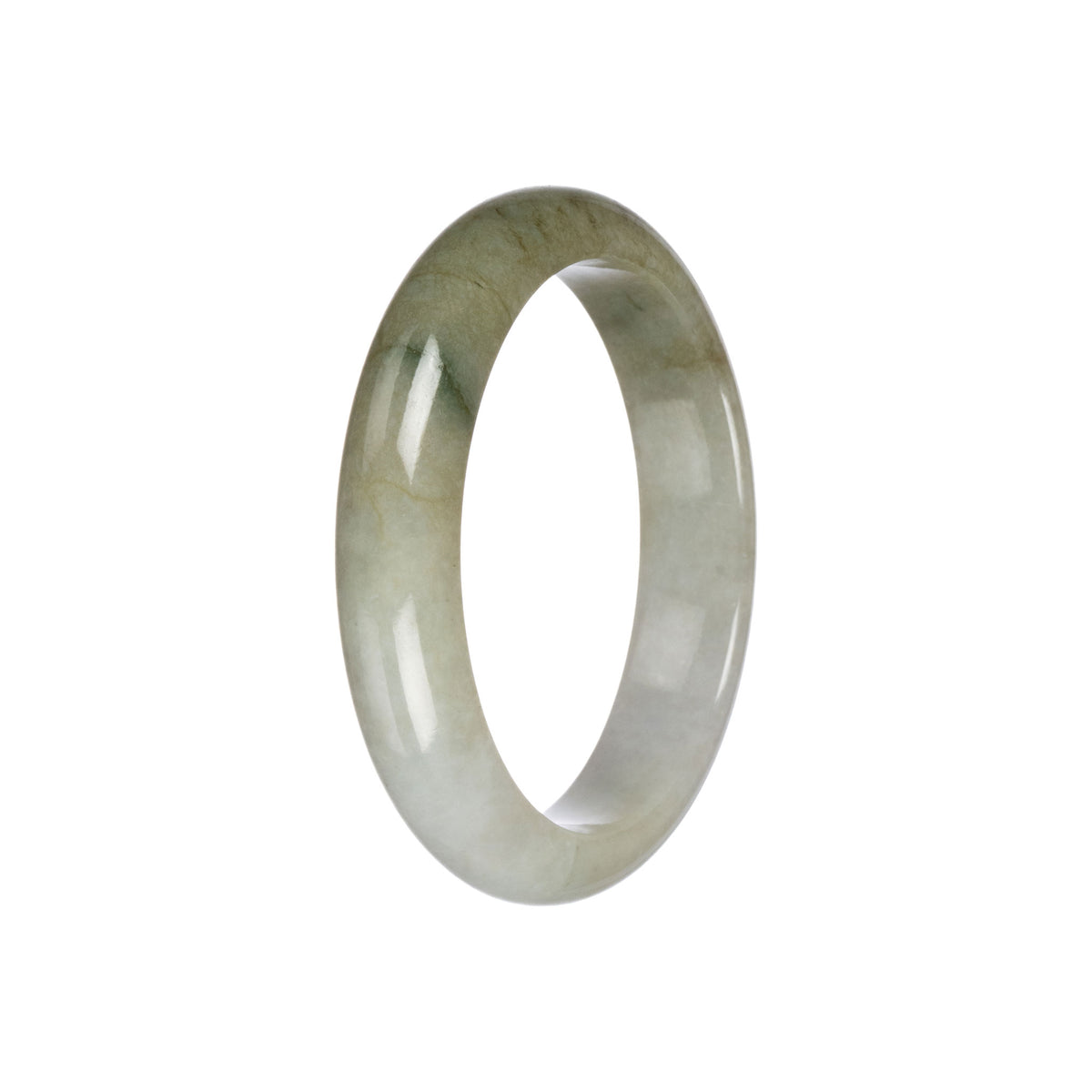 Real Olive Green and White Burma Jade Bangle - 55mm Half Moon