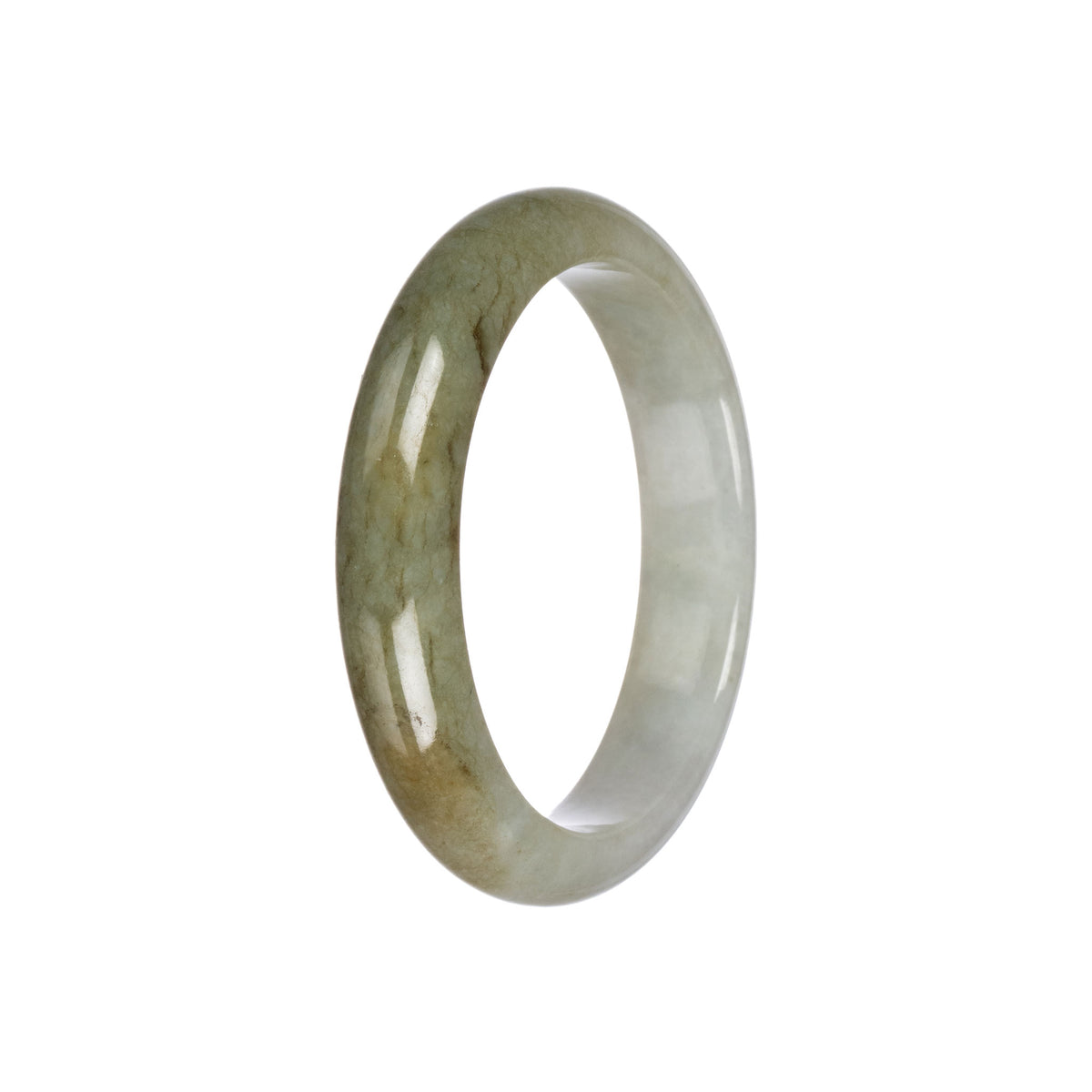 Real Olive Green and White Burma Jade Bangle - 55mm Half Moon