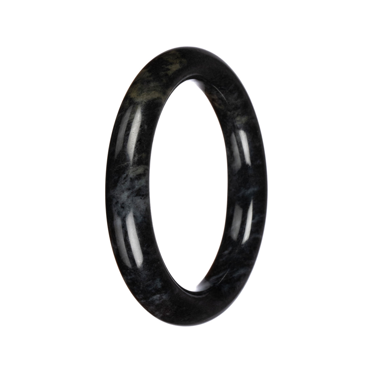 Grade A Black Jadeite Jade Bangle - 60mm Round