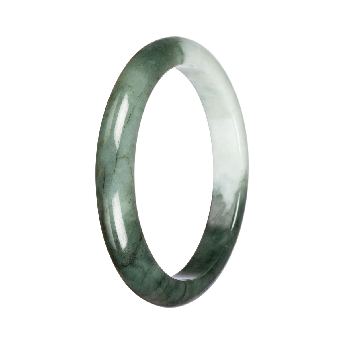 Authentic Pale Green with Green Burma Jade Bangle - 68mm Half Moon