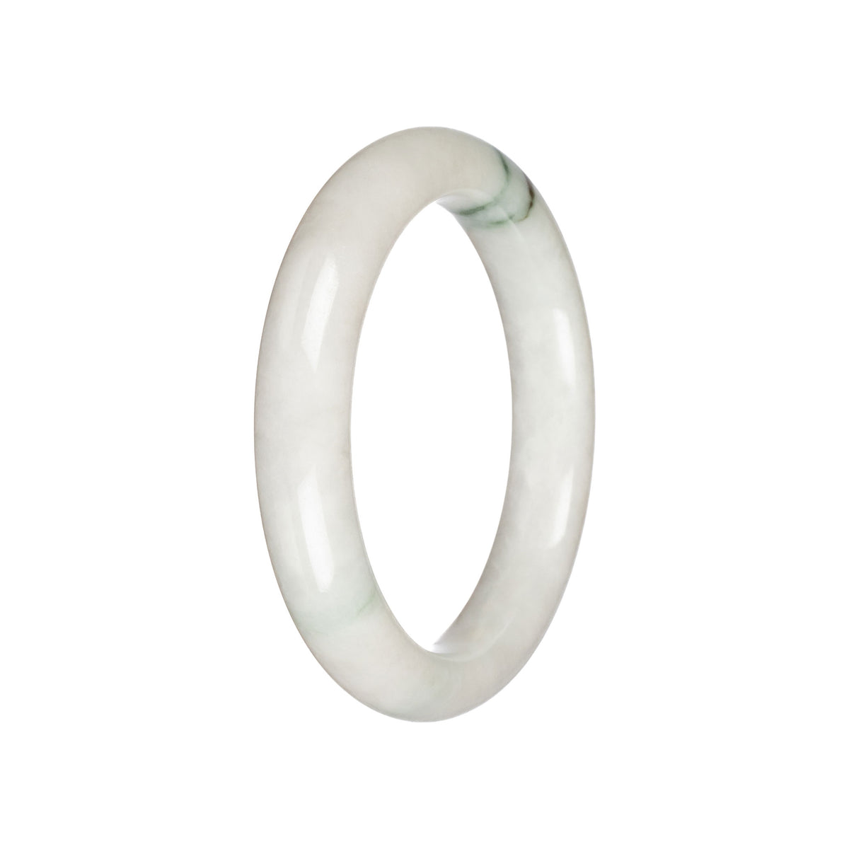 Real White with Green Jade Bangle Bracelet - 57mm Semi round