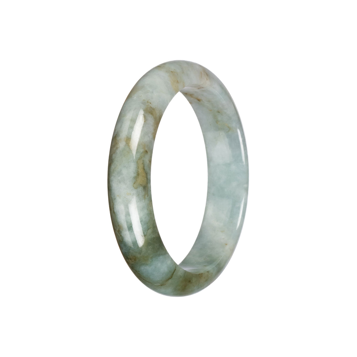 Untreated Pale Green with Light Brown Traditional Jade Bangle - 55mm Half Moon