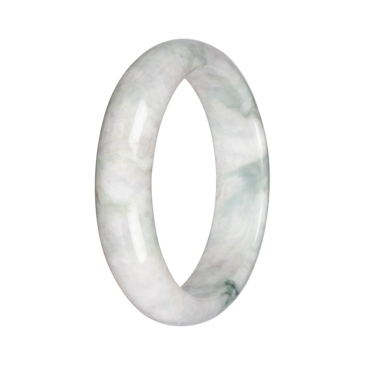 Real White with Green Jadeite Jade Bangle - 67mm Half Moon