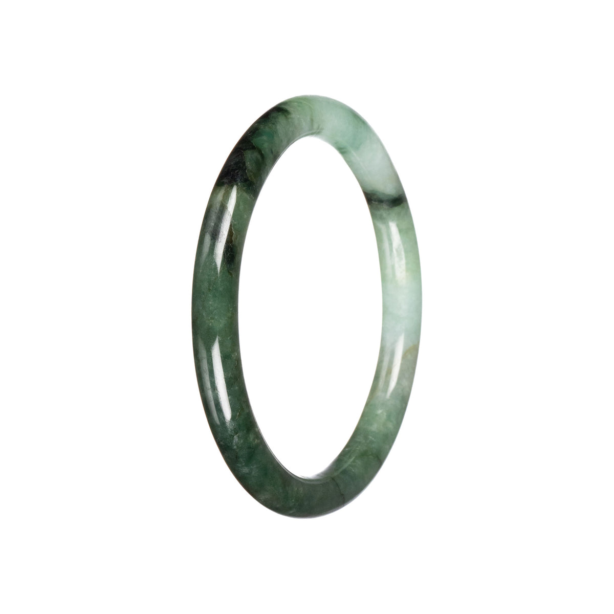 Real Green Pattern Burmese Jade Bangle - 60mm Petite Round