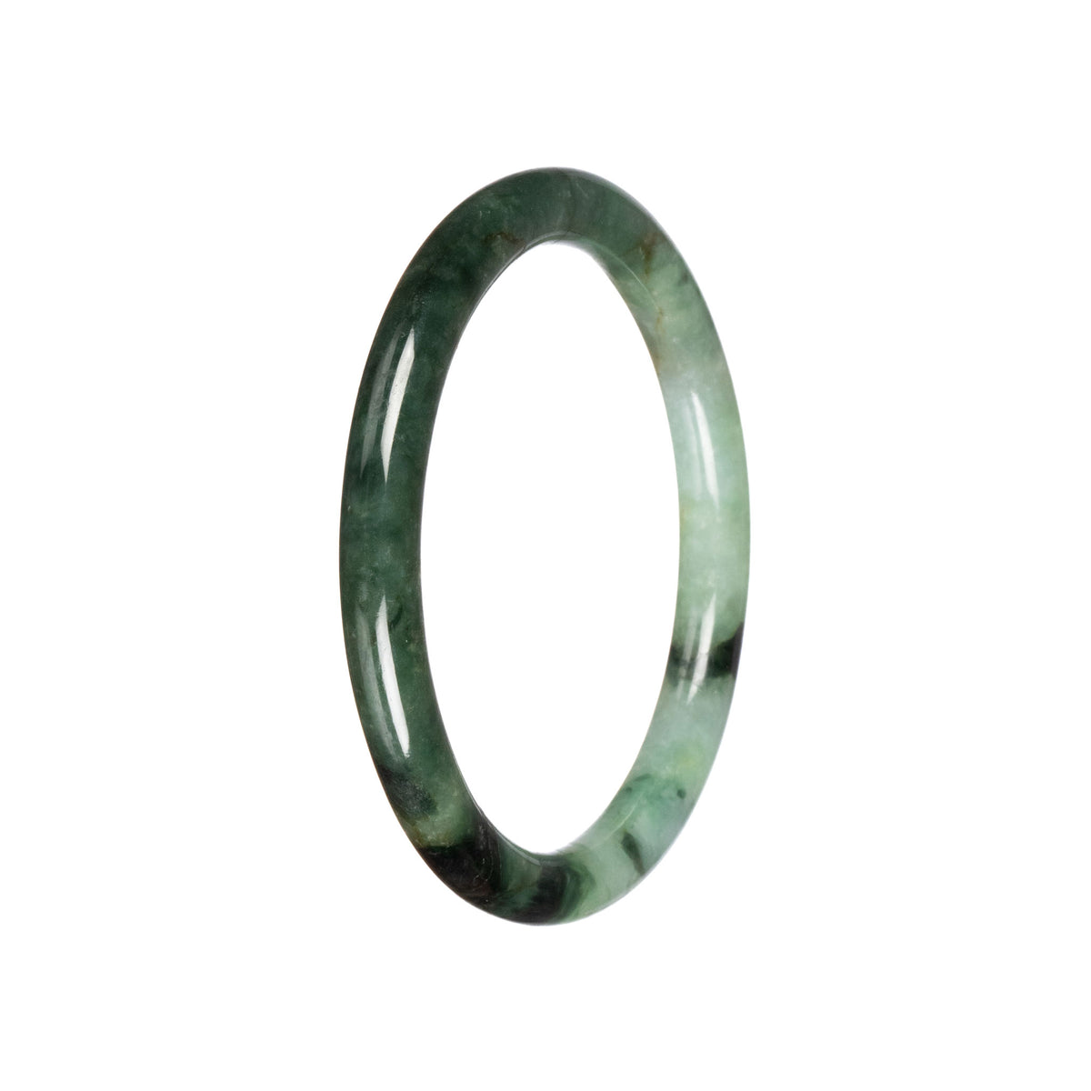 Real Green Pattern Burmese Jade Bangle - 60mm Petite Round