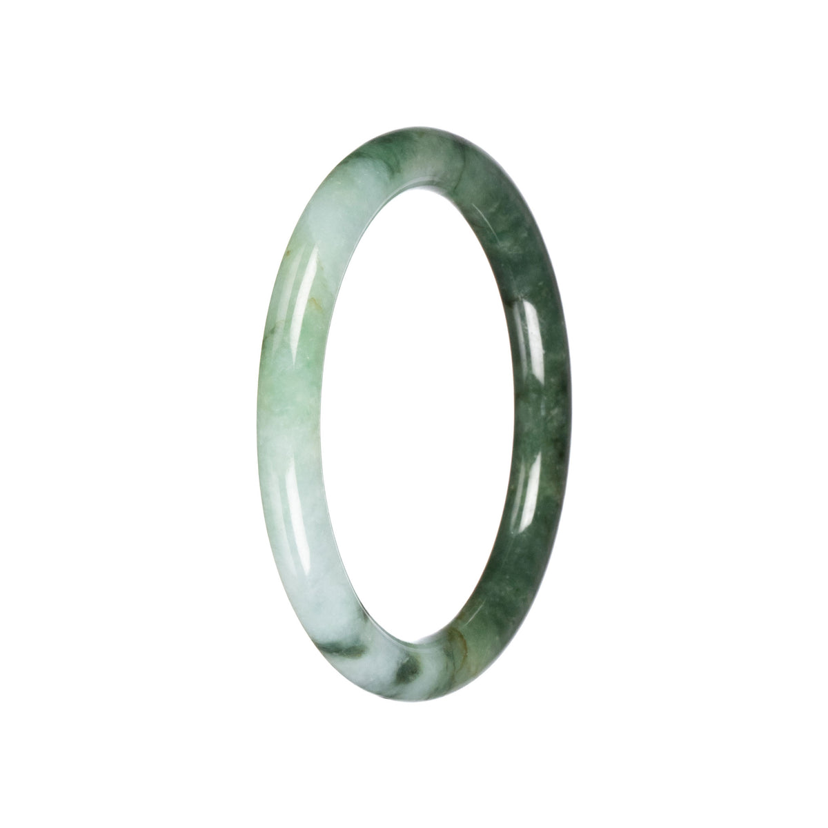 Natural Green Pattern Jadeite Bangle - 58mm Petite Round