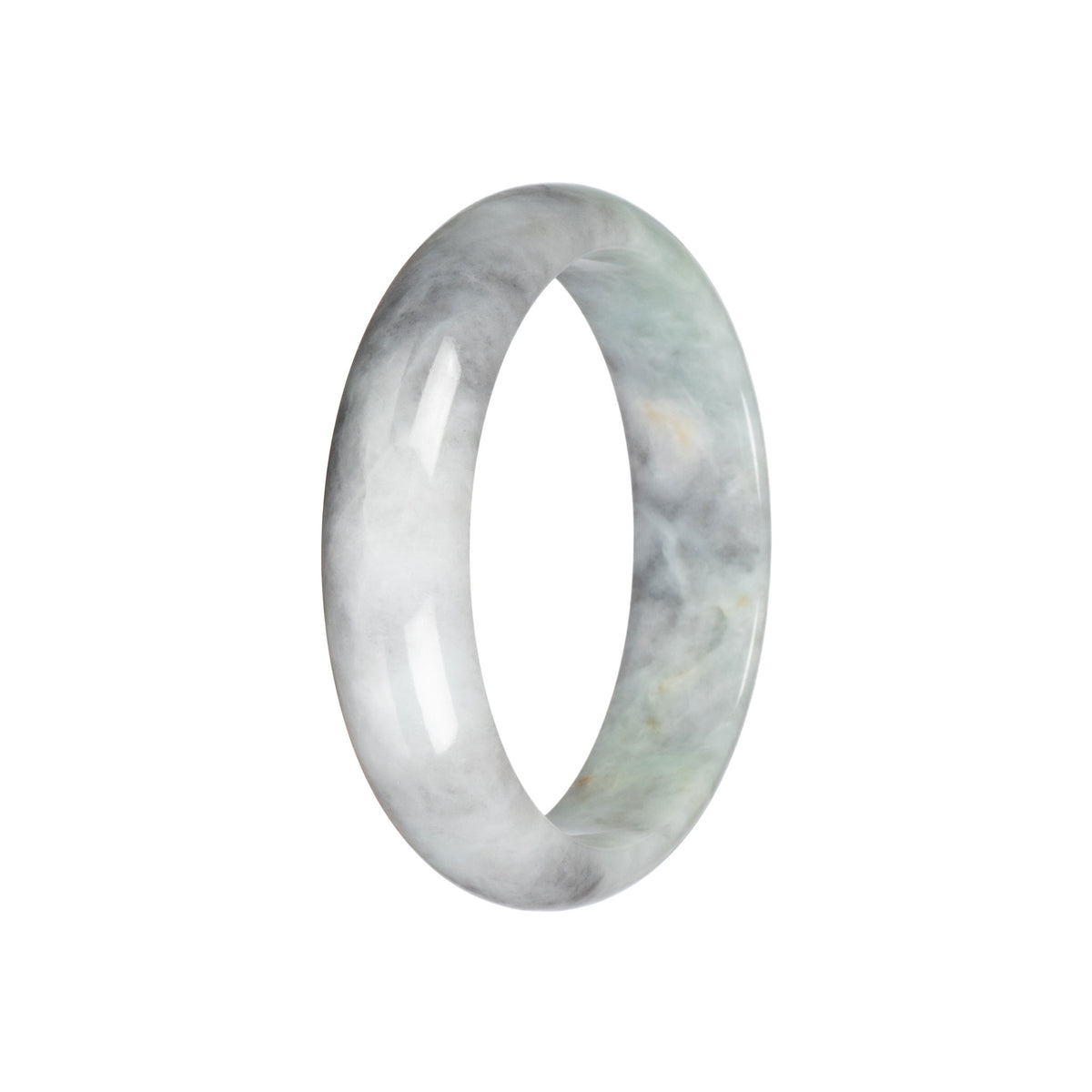 Grade A Pale Green with Light Grey Jadeite Bangle - 57mm Half Moon