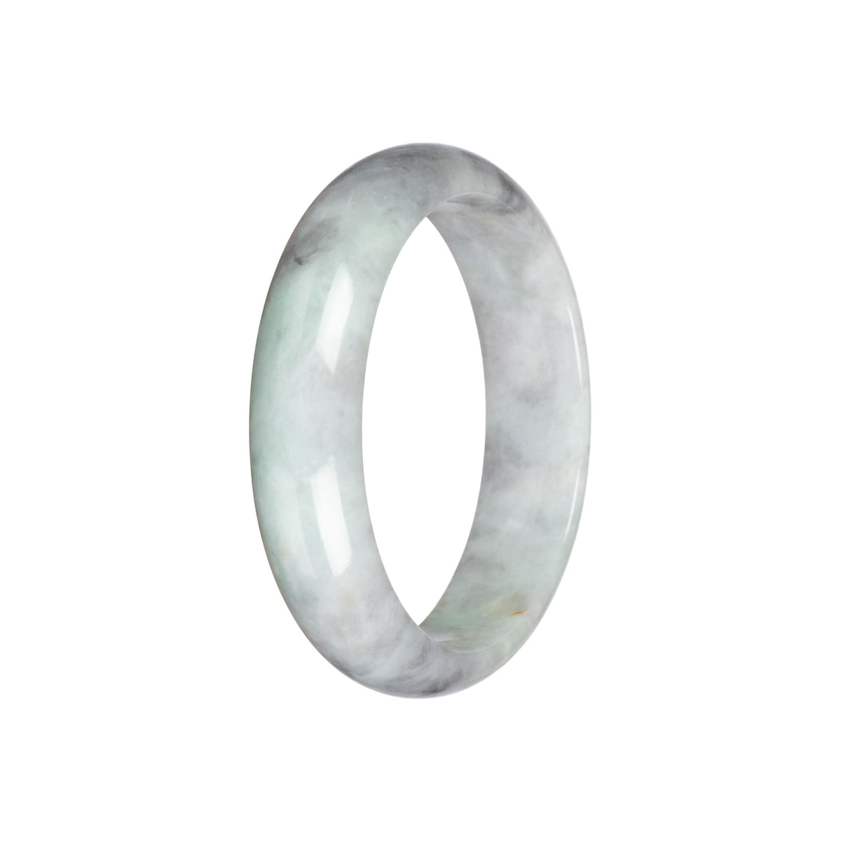 Grade A Pale Green with Light Grey Jadeite Bangle - 57mm Half Moon
