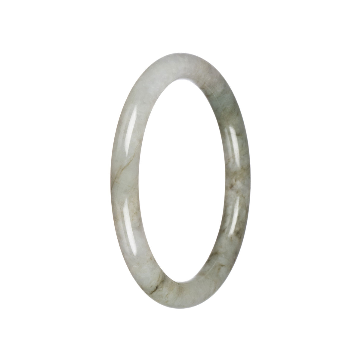 Natural Pale Olive Green with White Traditional Jade Bangle - 60mm Petite Round