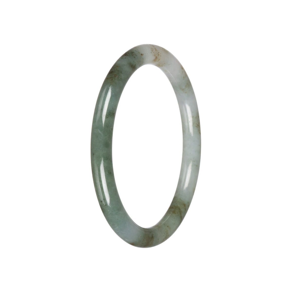Real Bluish Green with White Burma Jade Bangle - 59mm Petite Round