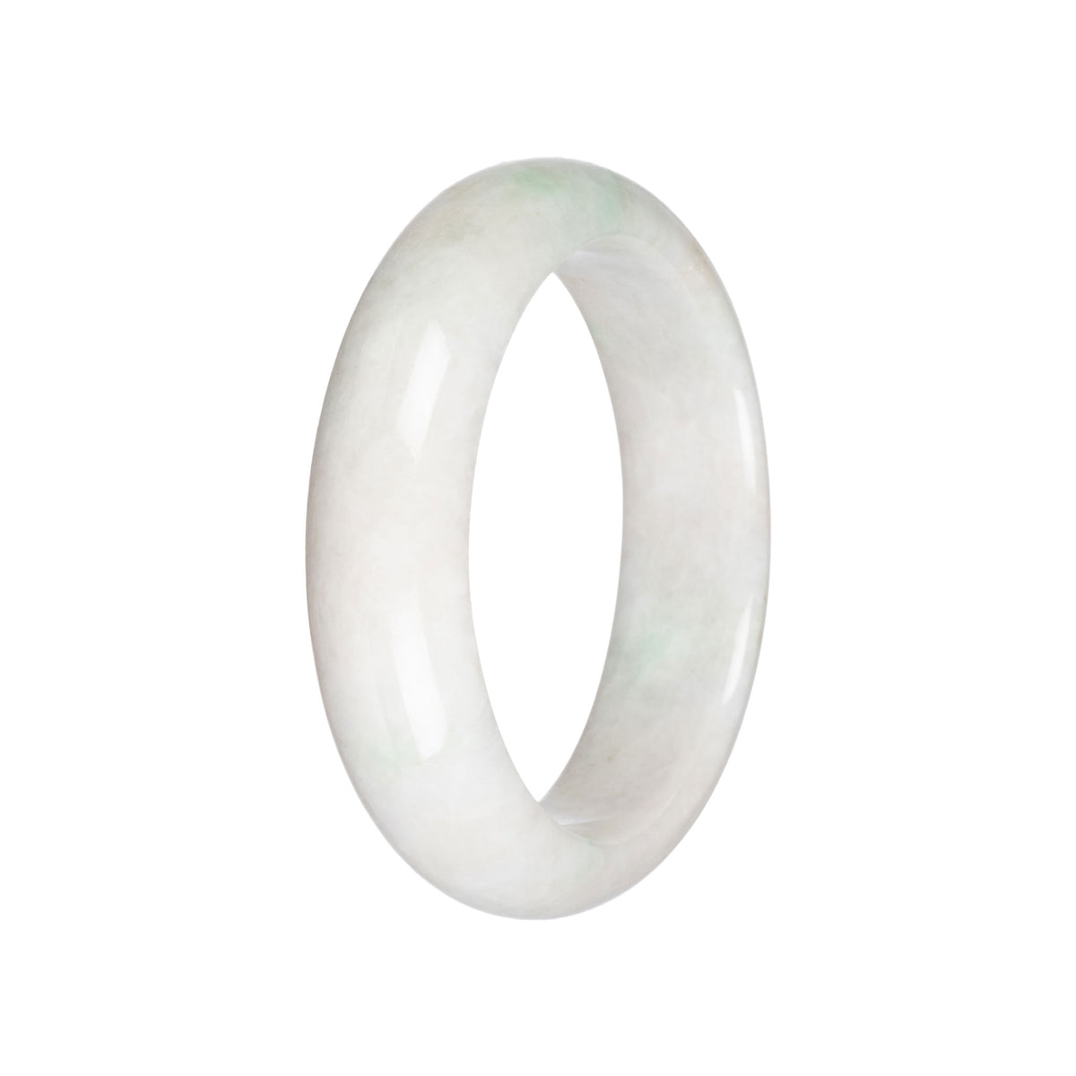 Genuine White with Green Traditional Jade Bangle Bracelet - 58mm Half Moon