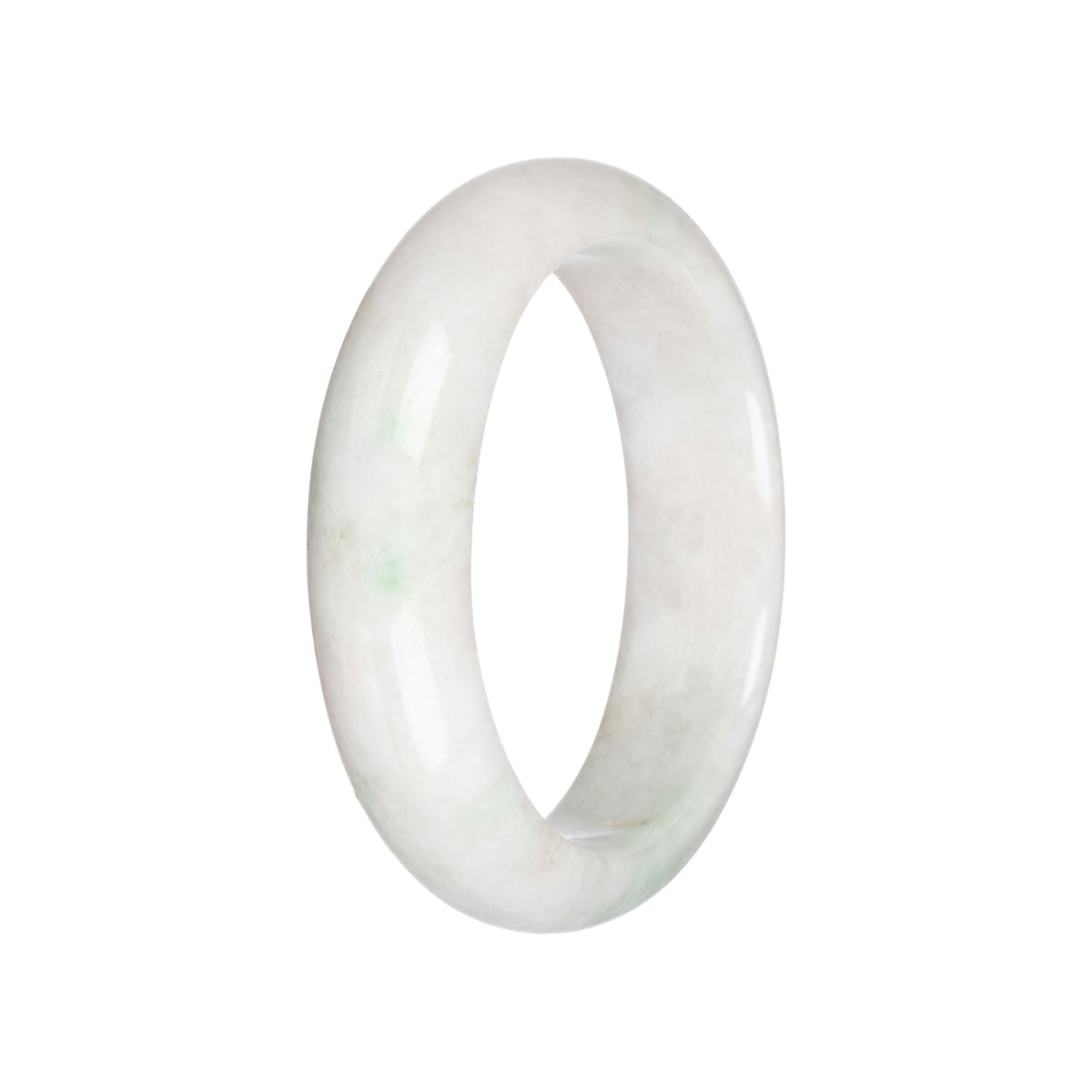 Genuine White with Green Traditional Jade Bangle Bracelet - 58mm Half Moon