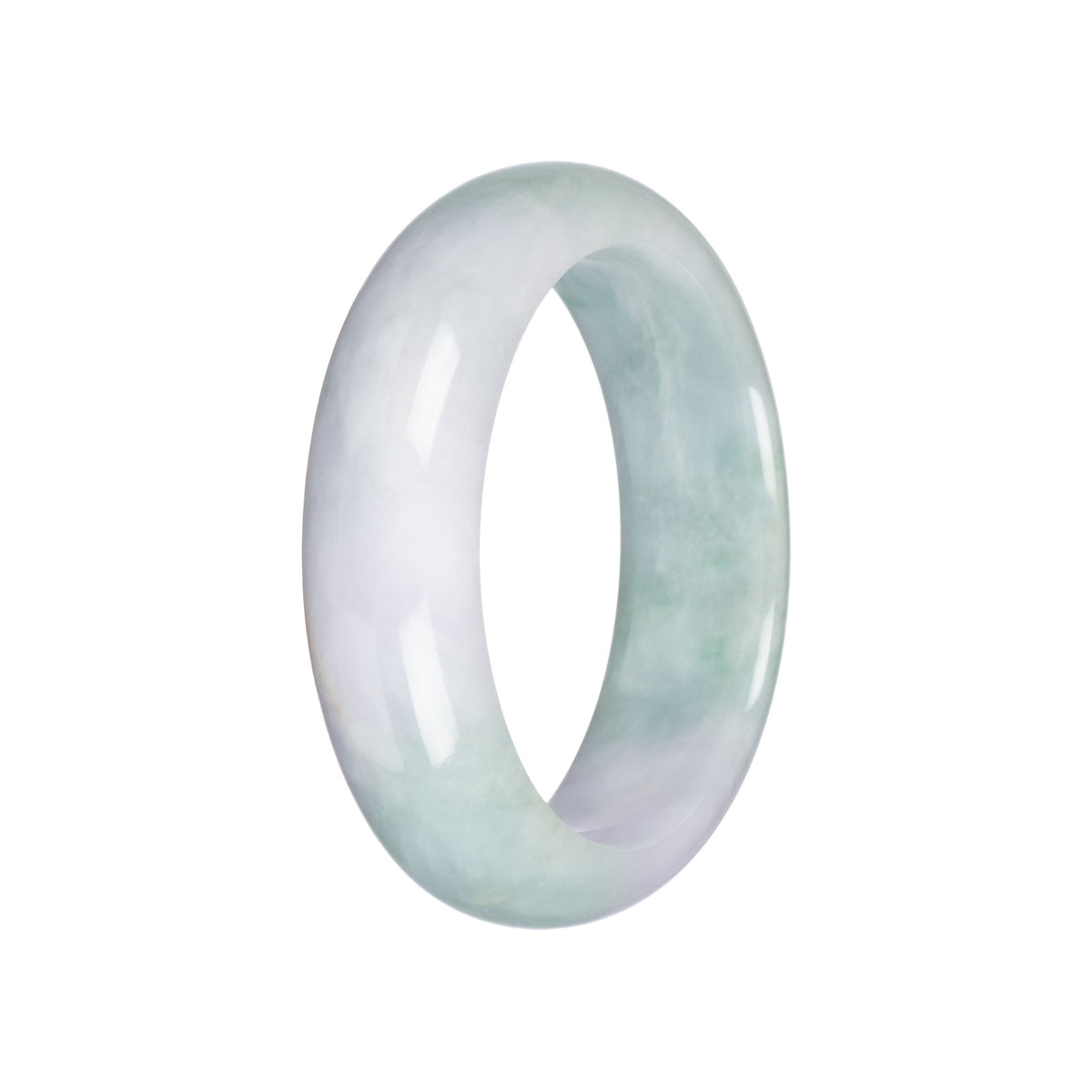 Grade A Light Green with Pale Lavender Burma Jade Bangle - 56mm Half Moon