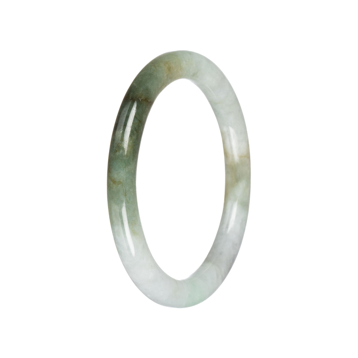 Authentic Pale Green with Green Burmese Jade Bangle - 59mm Petite Round