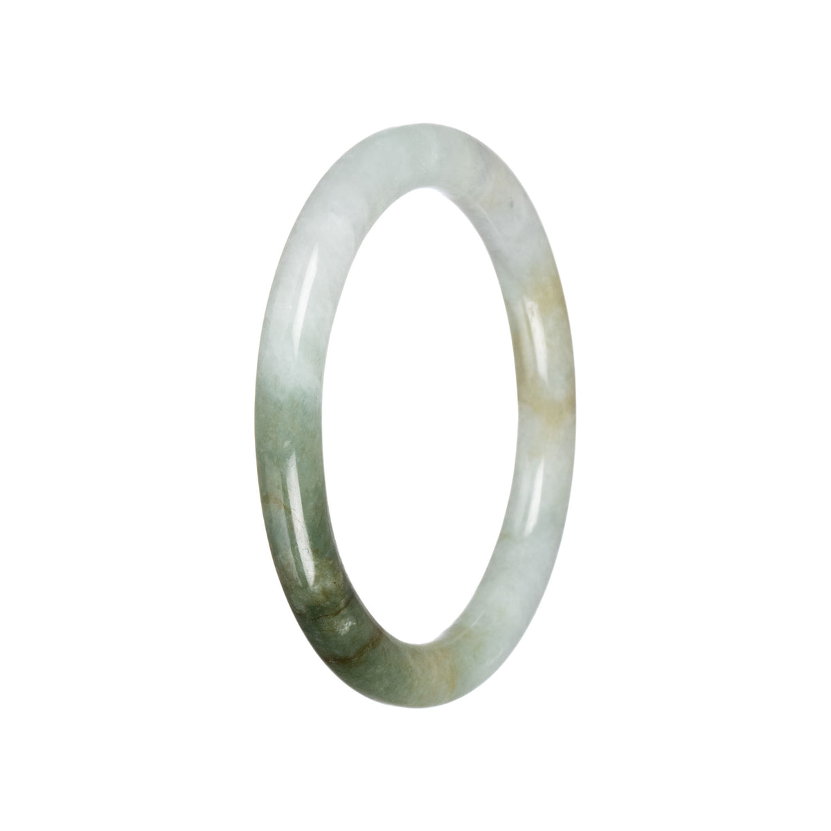 Authentic Pale Green with Green Burmese Jade Bangle - 59mm Petite Round