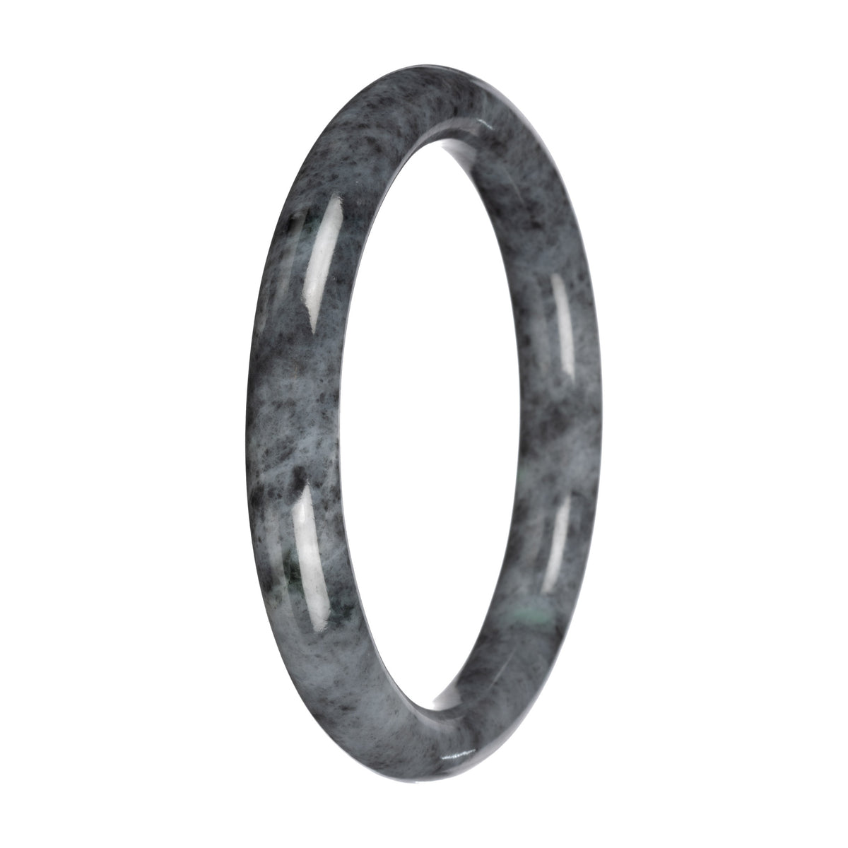 Natural Jadeite Petite Round Bangle Bracelet - 'Calligraphy Ink' (57mm - 59mm)