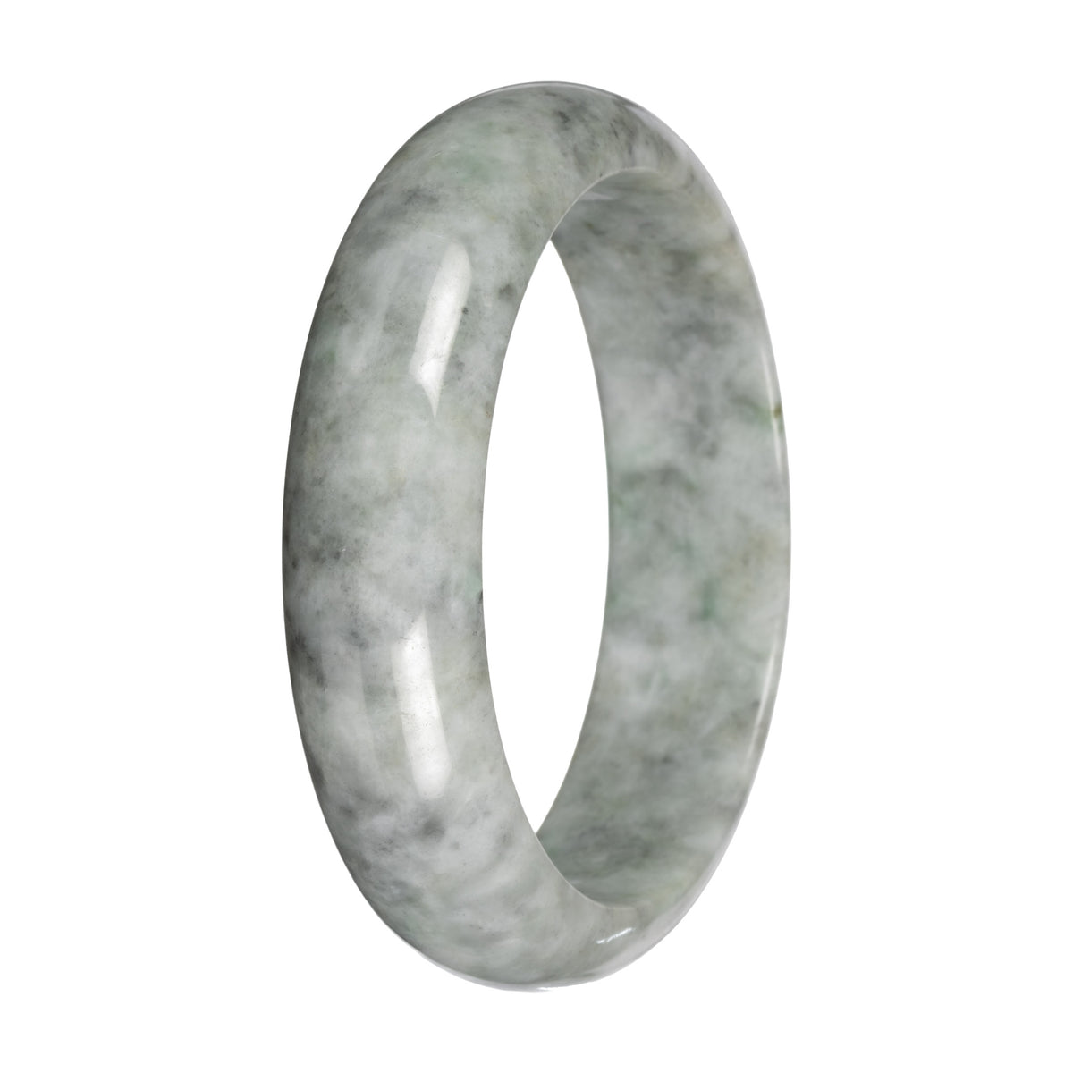 Authentic Burmese Wide Jadeite Bangle - 'Silver Monsoon' - Half Moon (59mm - 63mm)