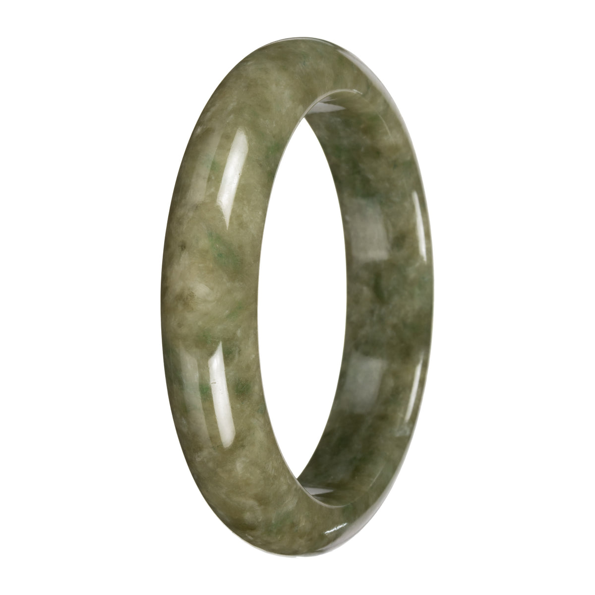 Natural Burmese Olive Jadeite Bangle - 'Sage Rain' - Half Moon (59mm)