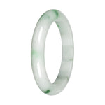 Genuine White with Green Pattern and Apple Green Patches Burmese Jade Bangle - 59mm Half Moon