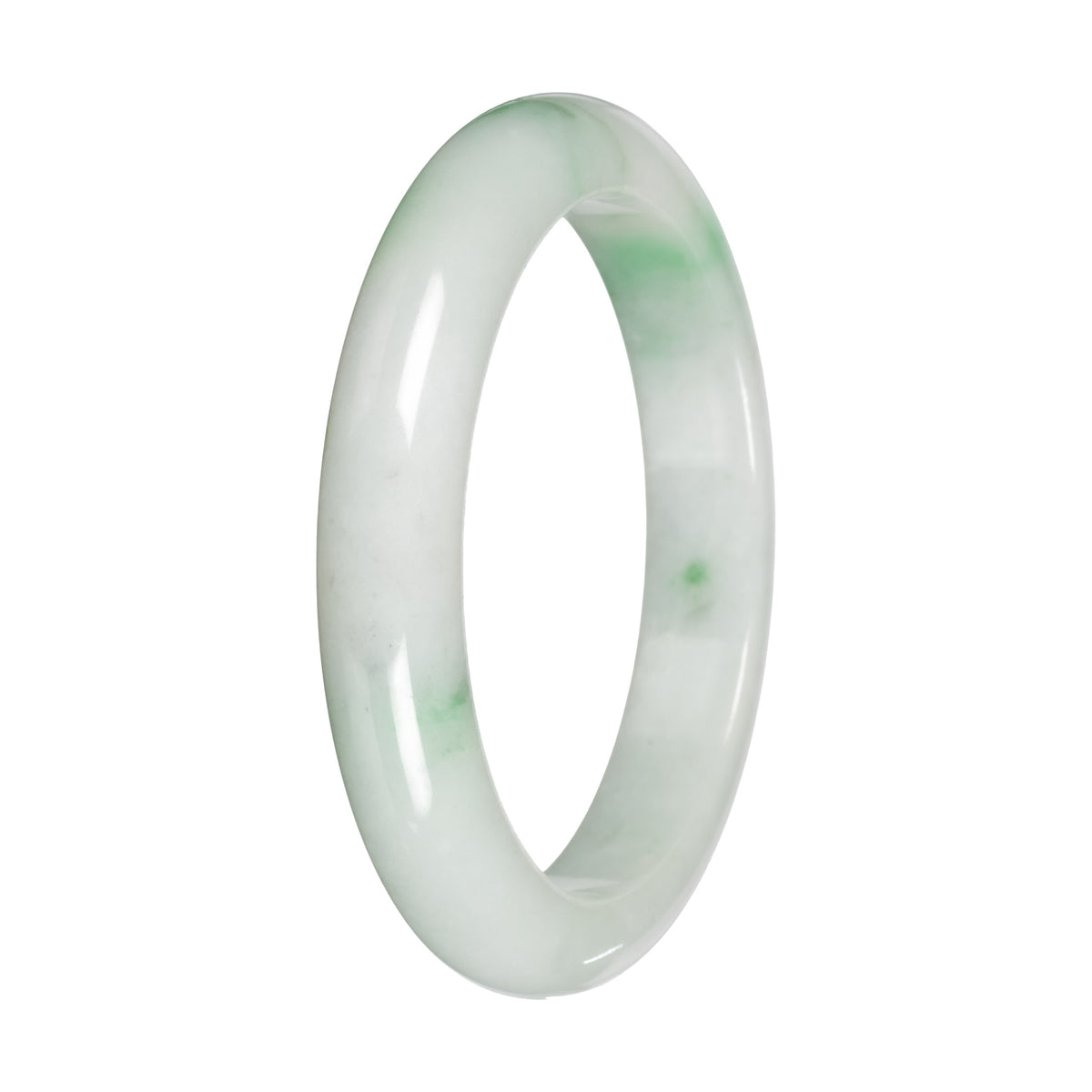 Natural White with Apple Green Patches and Green Pattern Jadeite Bangle - 59mm Half Moon