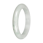 Natural White with Light Green Patches Burmese Jade Bangle - 60mm Half Moon