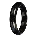 Natural Black with Dark Gray Pattern Jadeite Bangle - 63mm Half Moon