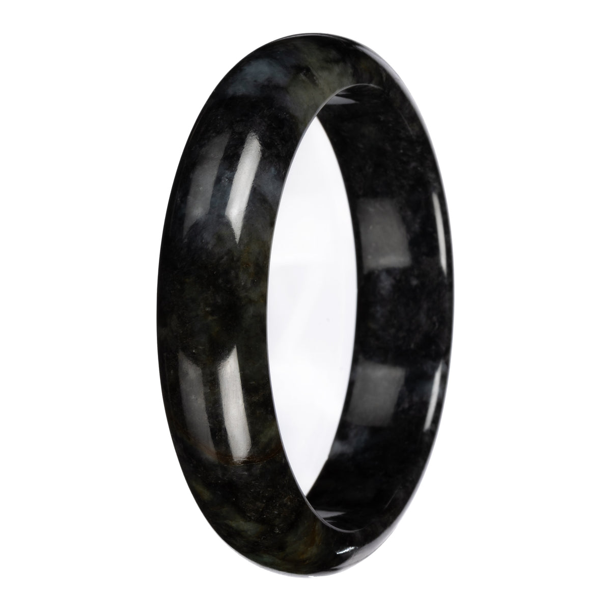 Natural Black with Dark Gray Pattern Jadeite Bangle - 63mm Half Moon