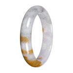 Untreated White with Light Lavender and Yellow Pattern Traditional Jade Bangle - 58mm Half Moon