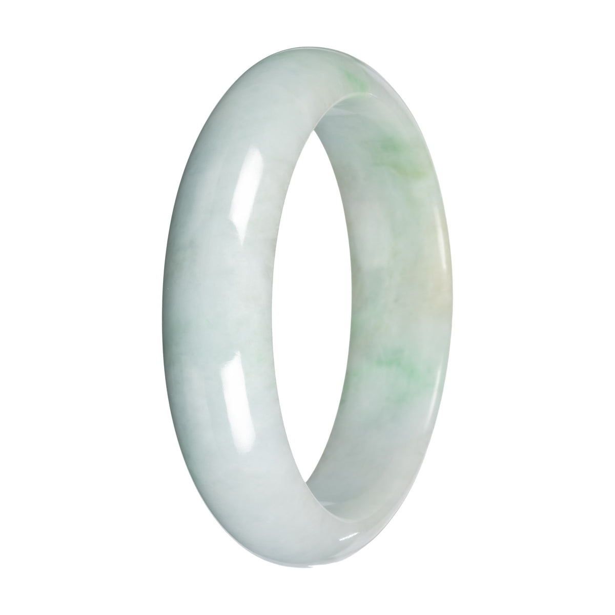 Grade A White with Light Green and Olive Pattern Jadeite Jade Bangle - 59mm Half Moon