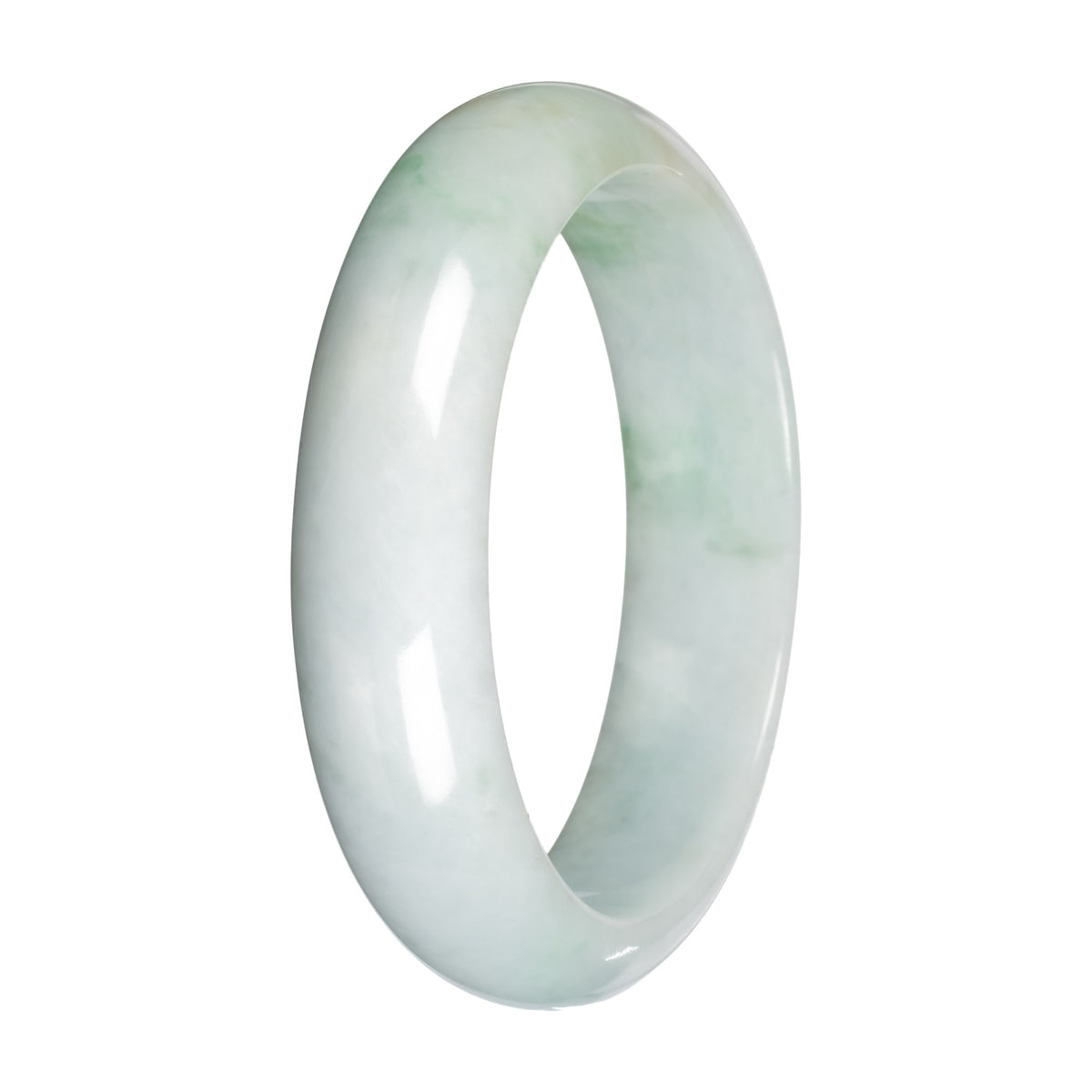 Grade A White with Light Green and Olive Pattern Jadeite Jade Bangle - 59mm Half Moon