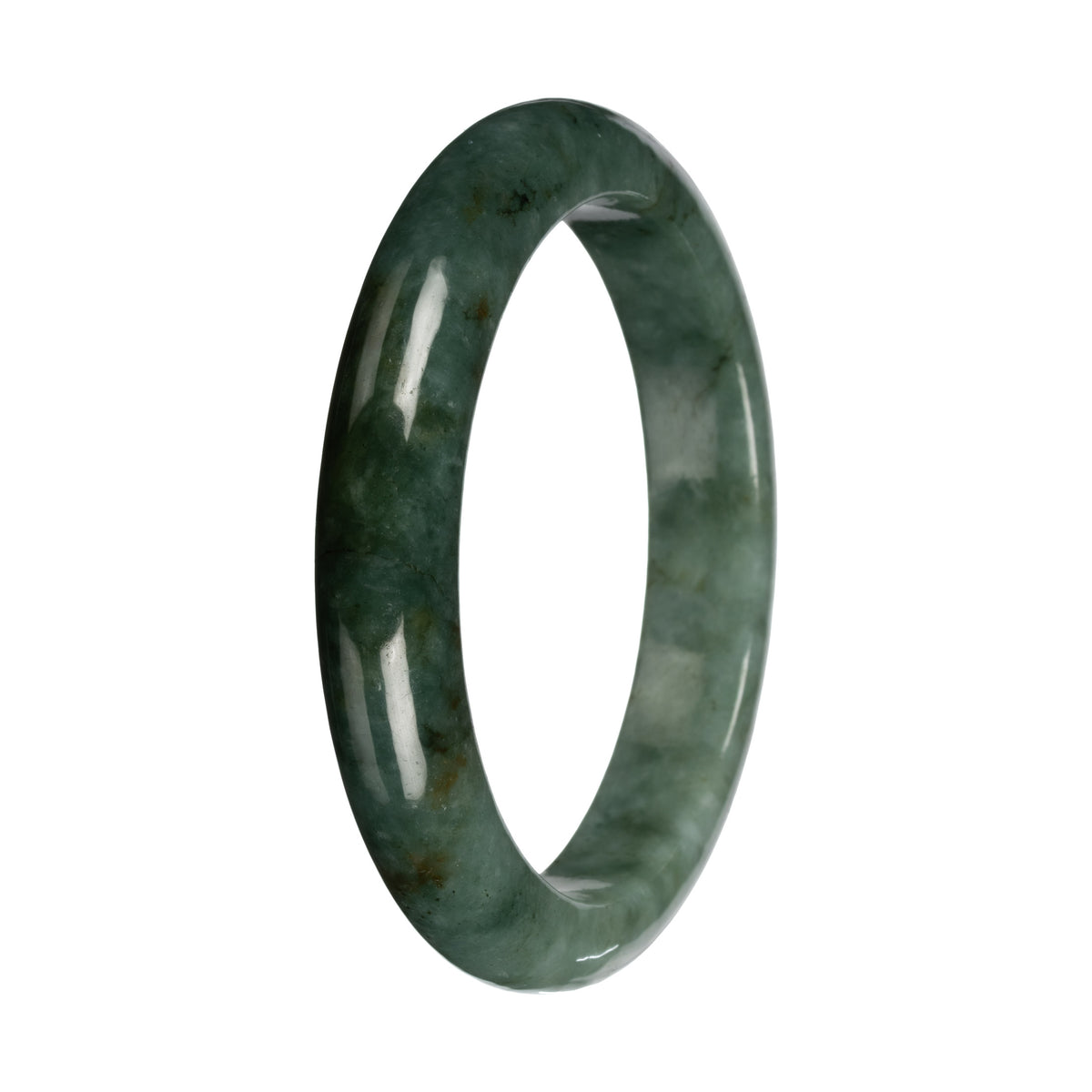 Untreated Green with Deep Green Pattern Burmese Jade Bangle - 56mm Half Moon