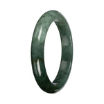 Untreated Green with Deep Green Pattern Burmese Jade Bangle - 56mm Half Moon