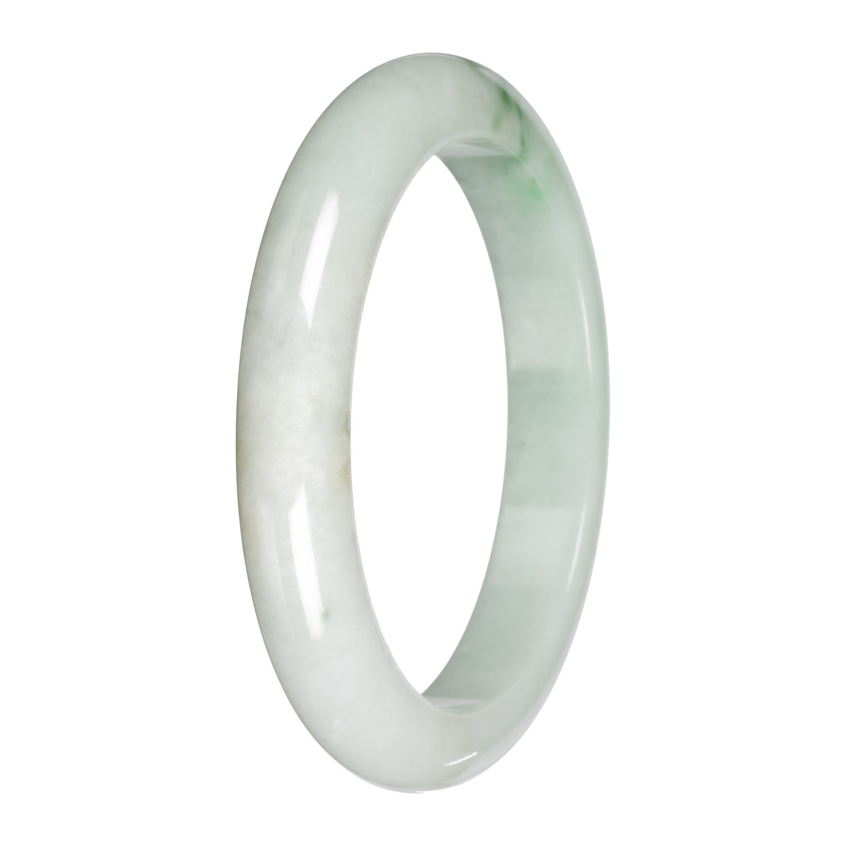 Real White with Light Green Pattern Burmese Jade Bangle - 59mm Half Moon