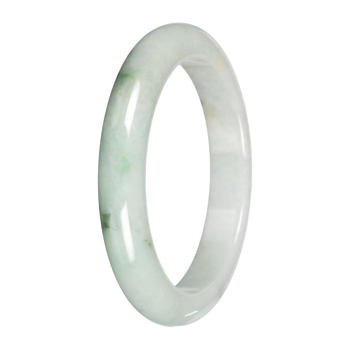 Real White with Light Green Pattern Burmese Jade Bangle - 59mm Half Moon