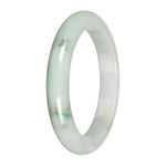 Real White with Light Green Pattern Burmese Jade Bangle - 59mm Half Moon