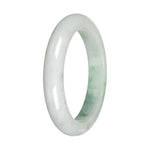 Grade A White with Apple Green Pattern Traditional Jade Bangle - 55mm Half Moon