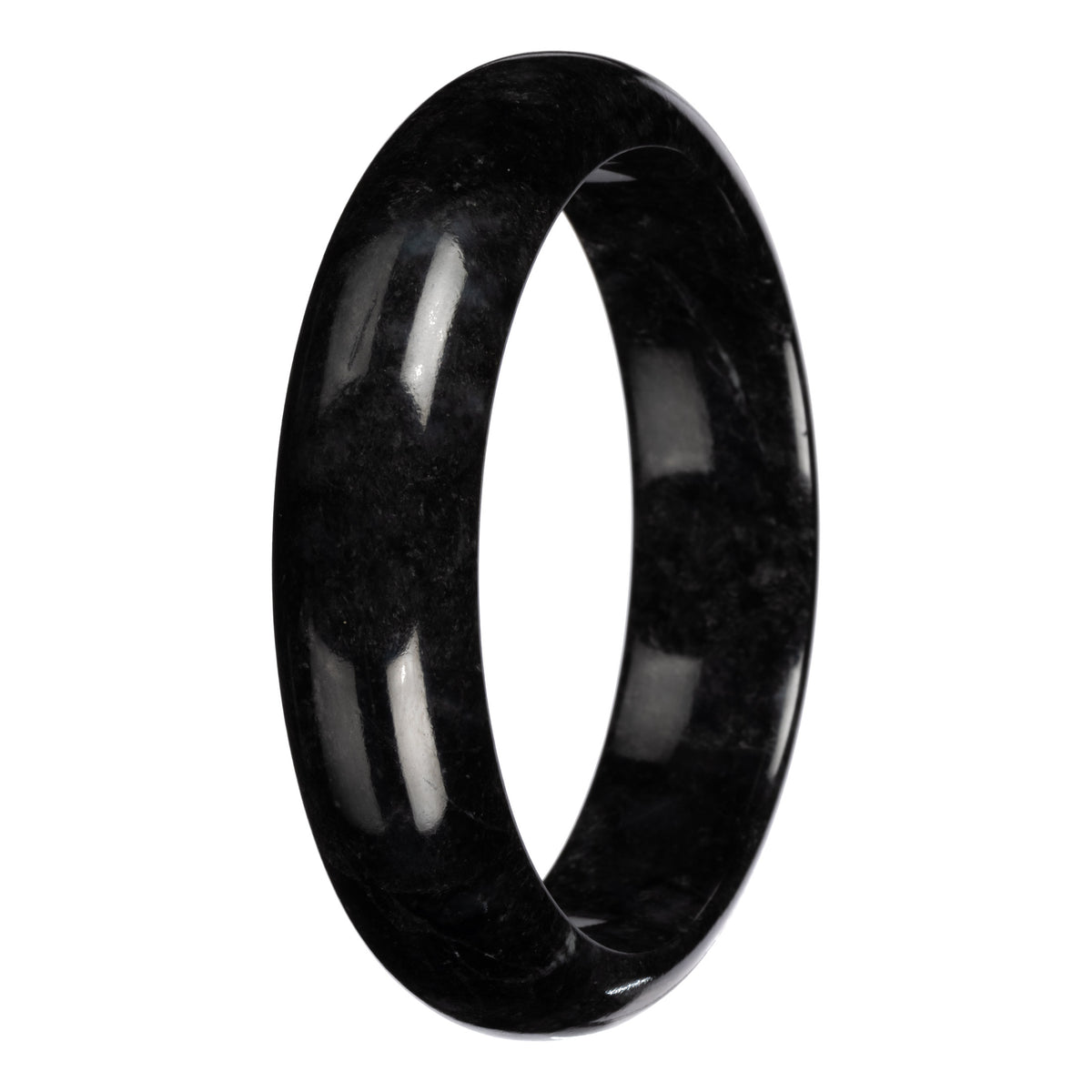 Natural Black with Dark Gray Pattern Burmese Jade Bangle Bracelet - 63mm Half Moon