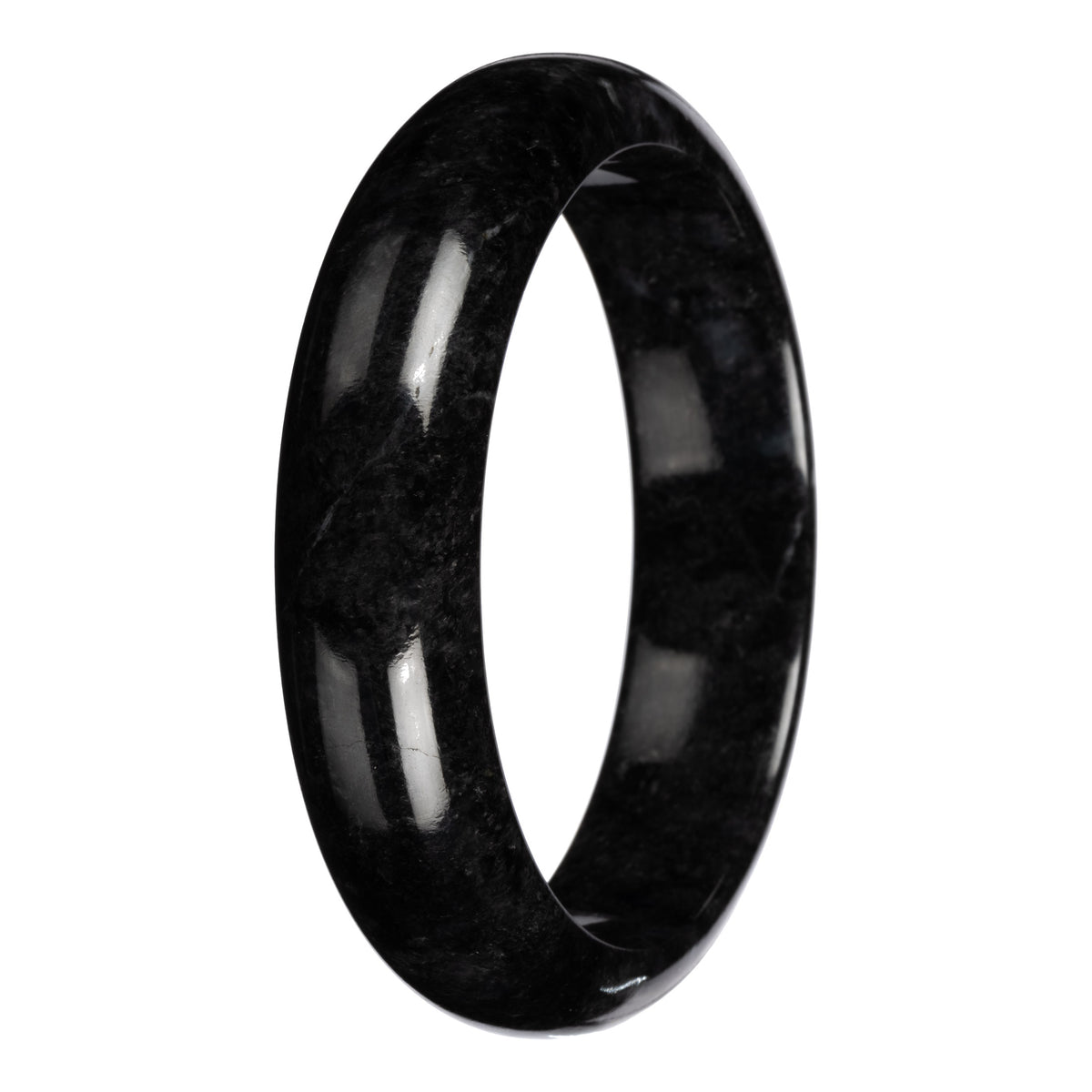 Natural Black with Dark Gray Pattern Burmese Jade Bangle Bracelet - 63mm Half Moon