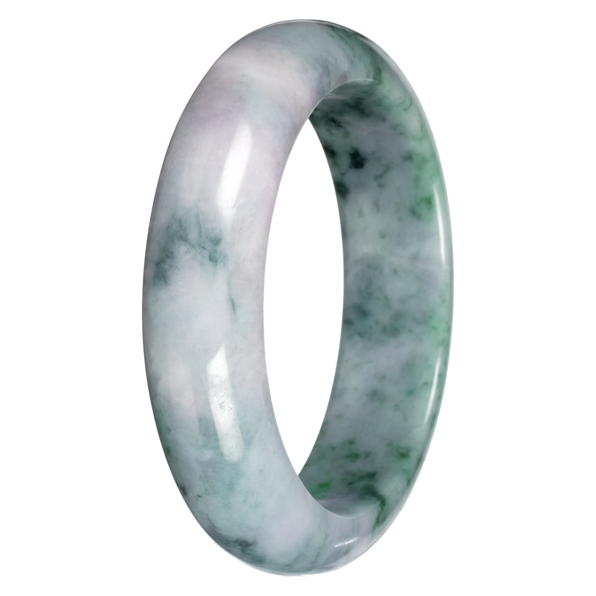 Grade A Gray with Green Pattern Jade Bangle - 62mm Half Moon