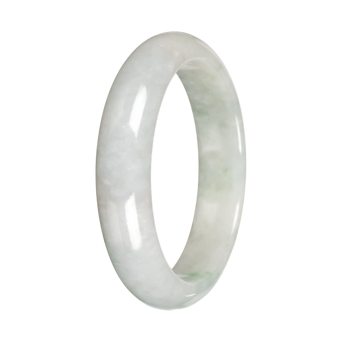 Grade A White with Apple Green Patch Traditional Jade Bangle Bracelet - 55mm Half Moon